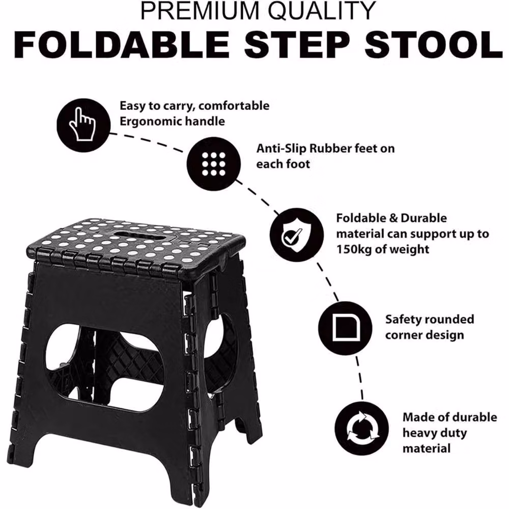 Kelvenix Multi-Purpose Heavy Duty Folding Step Stool with Handle, Black, 150kg Capacity – 4