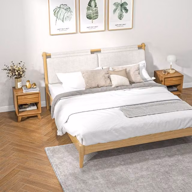 HOMCOM Modern Brown Bedside Table and Side Table with Side Compartments