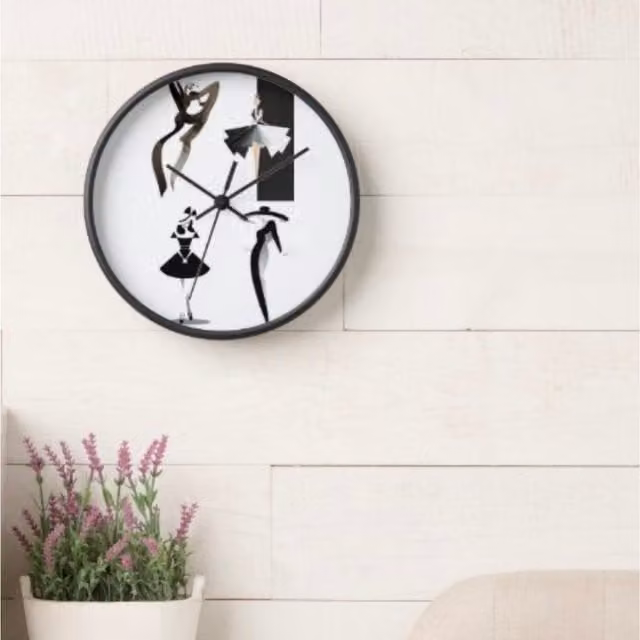 Clock Styles London Modern Art Round Analog Quartz Wall Clock in Black Wood