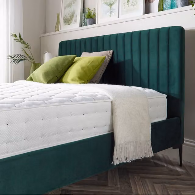 Aspire Upholstered Velvet Bed Frame, Green, W: 140 cm, D: 200 cm