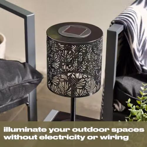 OHS Black Metal Solar Outdoor Table Lamp with Dusk Sensor for Garden, Balcony and Terrace – 2