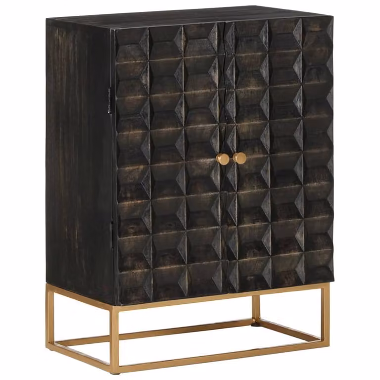 Berkfield Home Black Mango Wood and Iron Modern Sideboard W/D/H: 55 x 34 x 75 cm