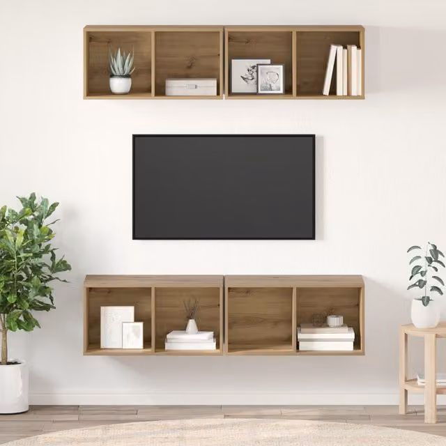 Berkfield Home Wall-mounted TV Cabinet with Storage and Shelf, Artisan Oak, Brown, W/D/H: 72 x 37 x 37 cm