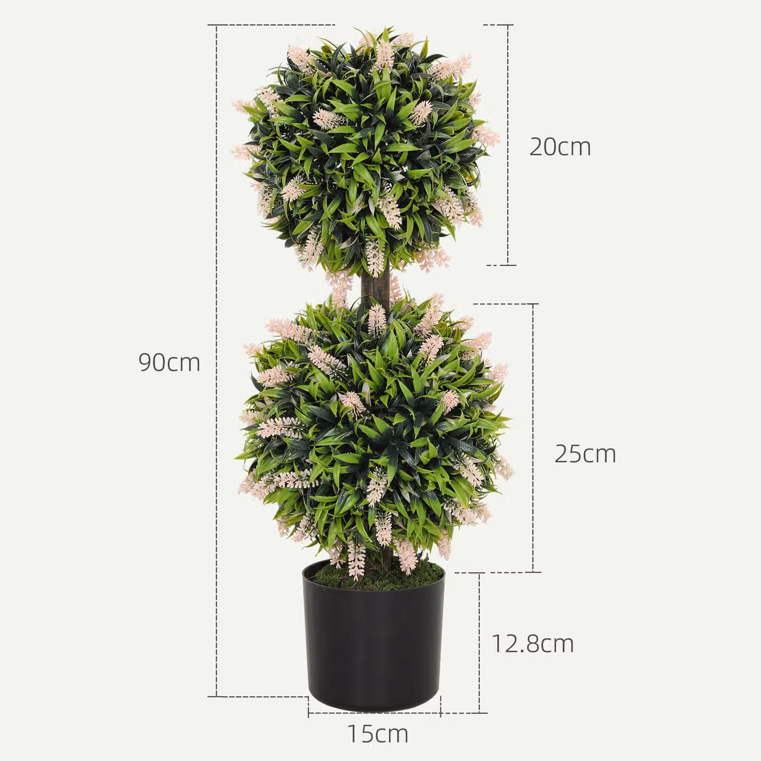 HOMCOM Set of 2 Pink and Green Artificial Lavender Ball Trees for Indoor and Outdoor Decor, Height: 70 cm – 3