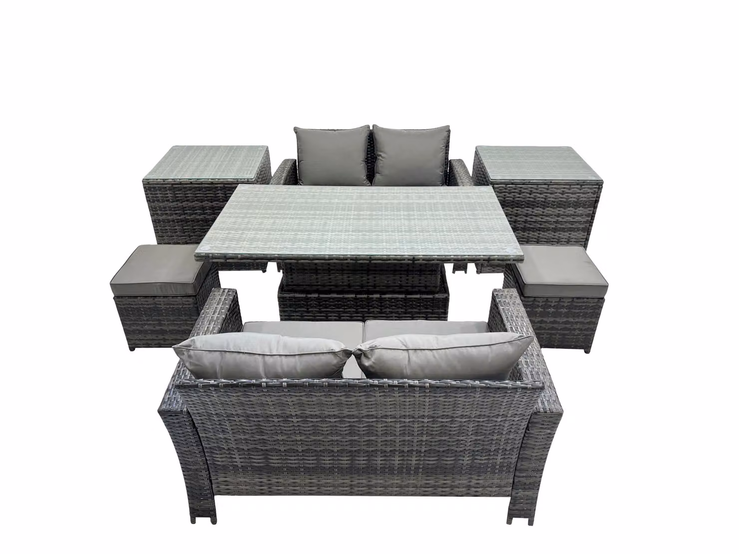 Fimous 6 Seat Outdoor Love Sofa Set in Dark Grey Rattan Garden Furniture – 2