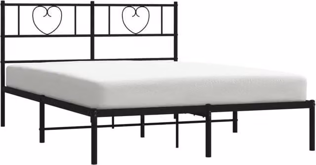 Berkfield Home Metal Bed Frame with Headboard in Black, W: 160 cm, H: 166 cm, D: 200 cm