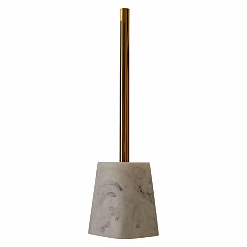 Premier Housewares White and Gold Marble Effect Freestanding Toilet Roll Holder and Brush Set, W/D/H: 9 x 9 x 35 cm