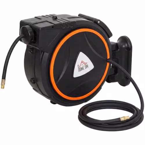 HOMCOM Retractable Air Hose Reel with 1/4 inch BSPT Connector, Black – 1