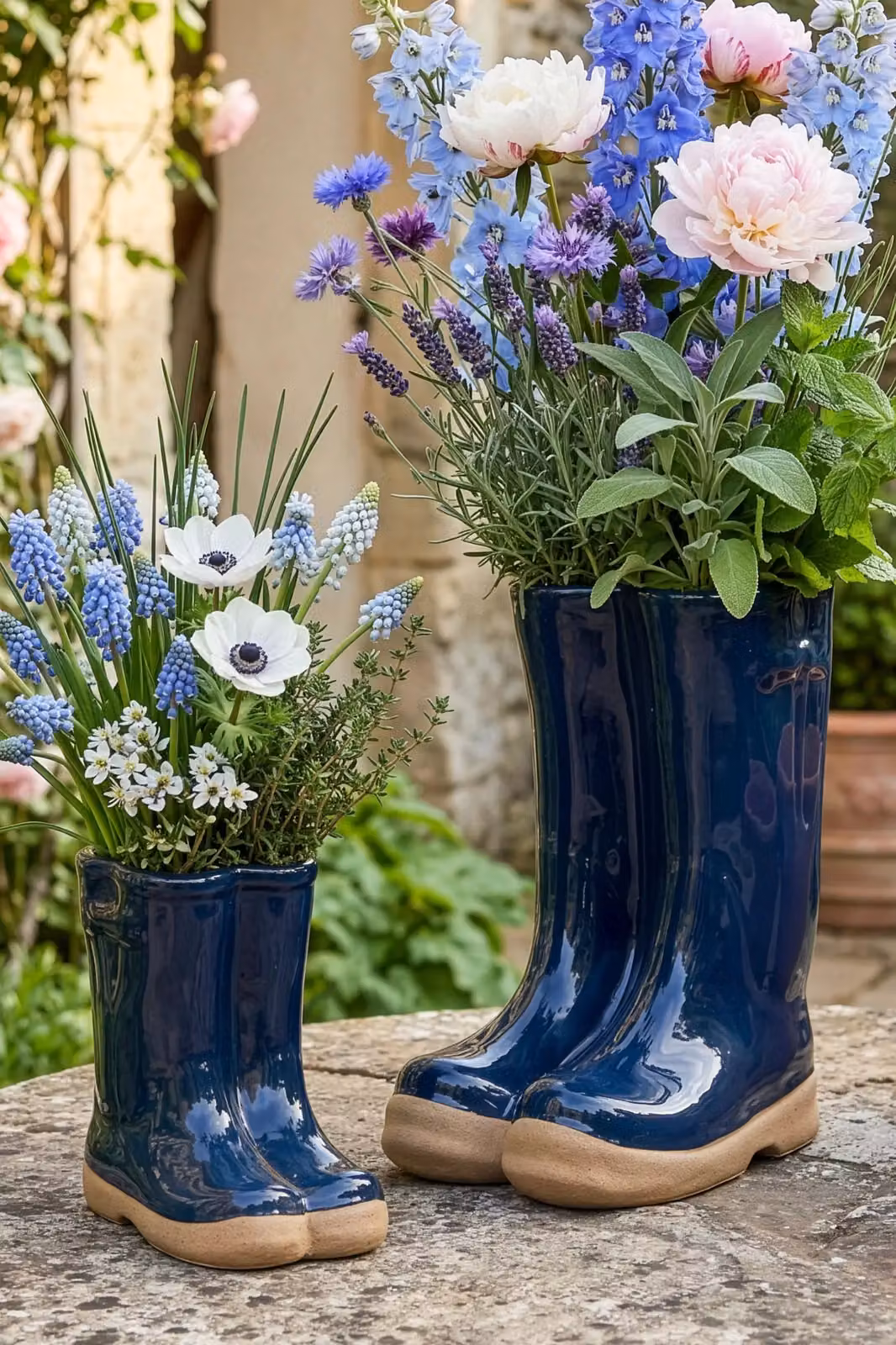 Dibor Midnight Blue Wellington Boot Ceramic Flower Pot Planter, H17 x W15 cm – 4