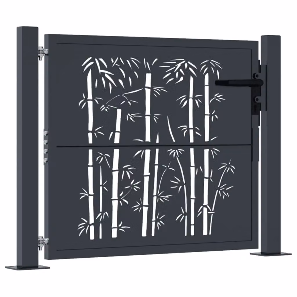 Berkfield Anthracite Steel Garden Gate with Bamboo Design W/H: 105 x 105 cm – 2