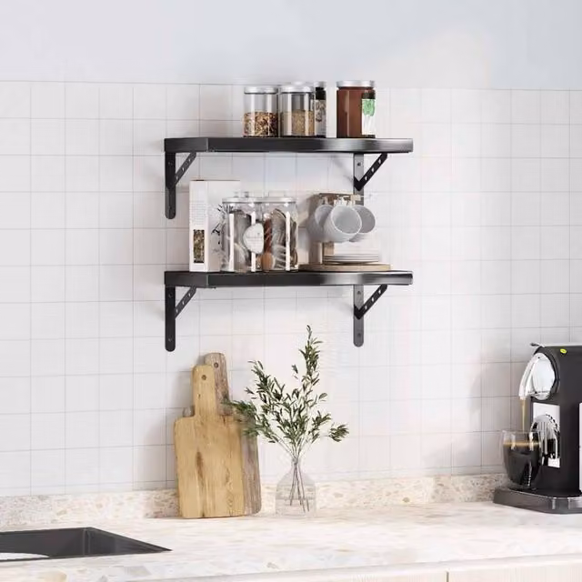 Berkfield Home Wall Mounted Metal Shelves, 2 Pack, Black Matt, W: 50 cm, D: 23.5 cm