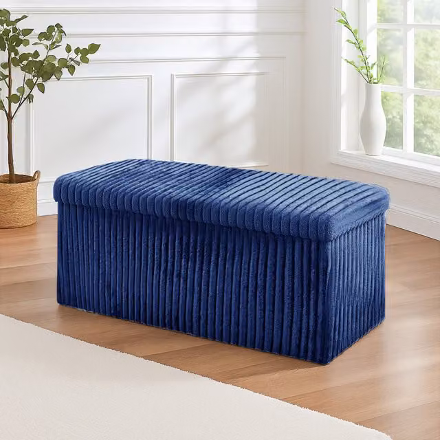 Home Republic Foldable Fabric Cord Storage Box with Lid, Blue, W/D/H: 76 x 38 x 38 cm