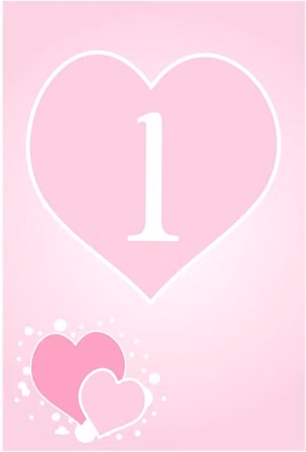 KDMD Pink Hearts Laminated Table Numbers, 72 Plastic Cards, Pink