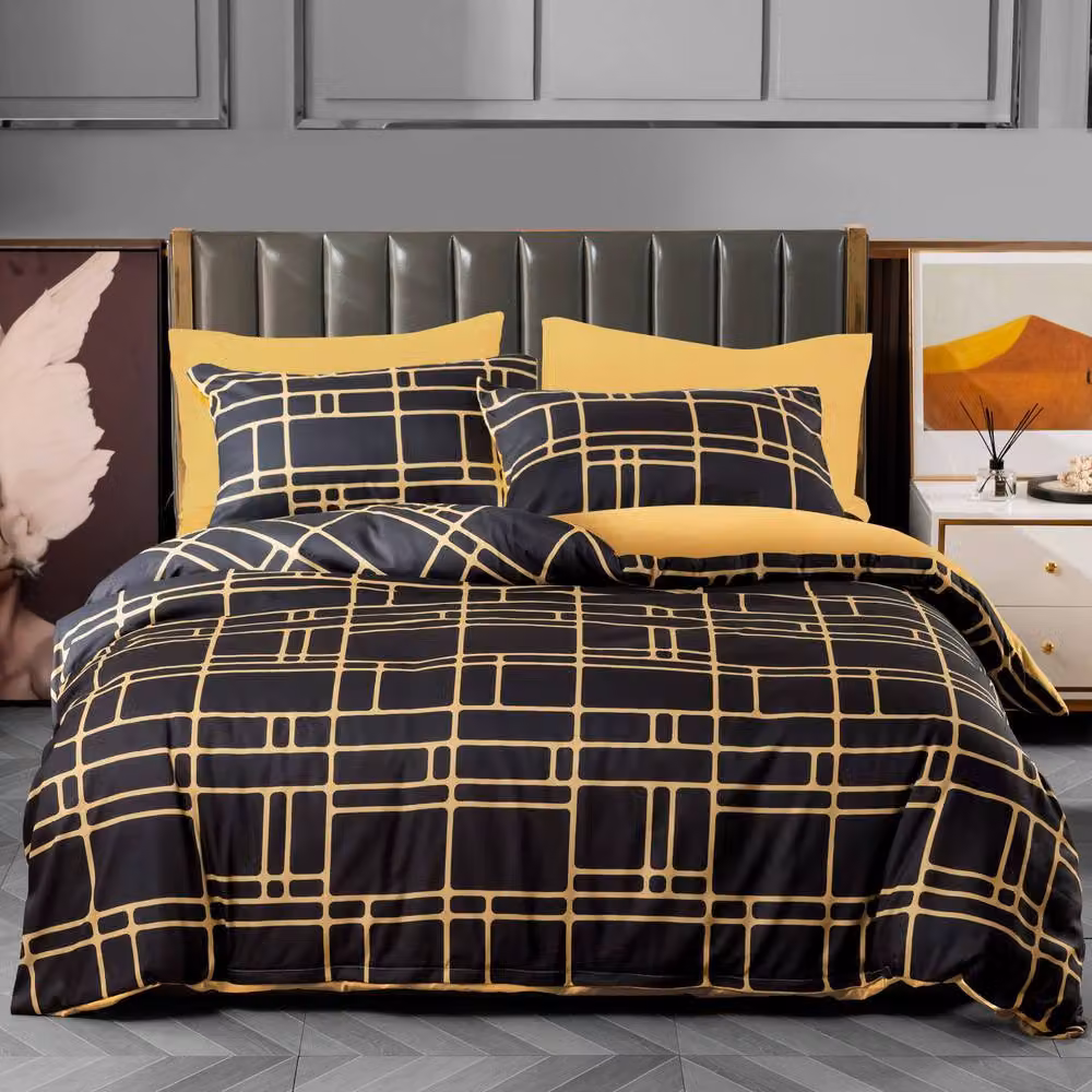 Lazzaro Home Premium Brushed Microfibre Bricks Reversible Duvet Cover Set in Gold, 200 x 200 cm – 2