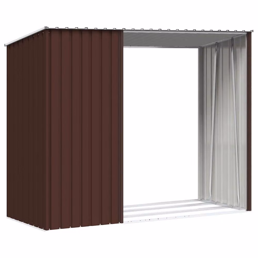 Berkfield Home Garden Brown Galvanised Steel Firewood Shed W/D/H: 245 x 98 x 159 cm – 7