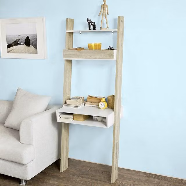 SoBuy Scandinavian Style Storage Display Wall Shelf in Brown and Yellow