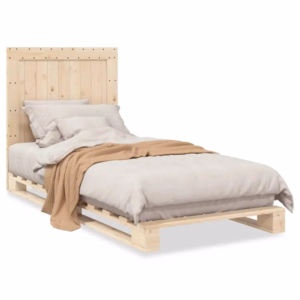 Berkfield Home Solid Wood Bed Frame with Headboard in Brown, W/D/H: 90 x 200 cm – 2