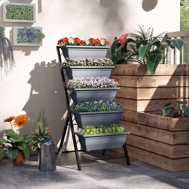 OUTSUNNY 5-Tier Ladder Raised Garden Bed with 5 Removable Boxes, Grey, W/D/H: 120 x 21 x 63 cm