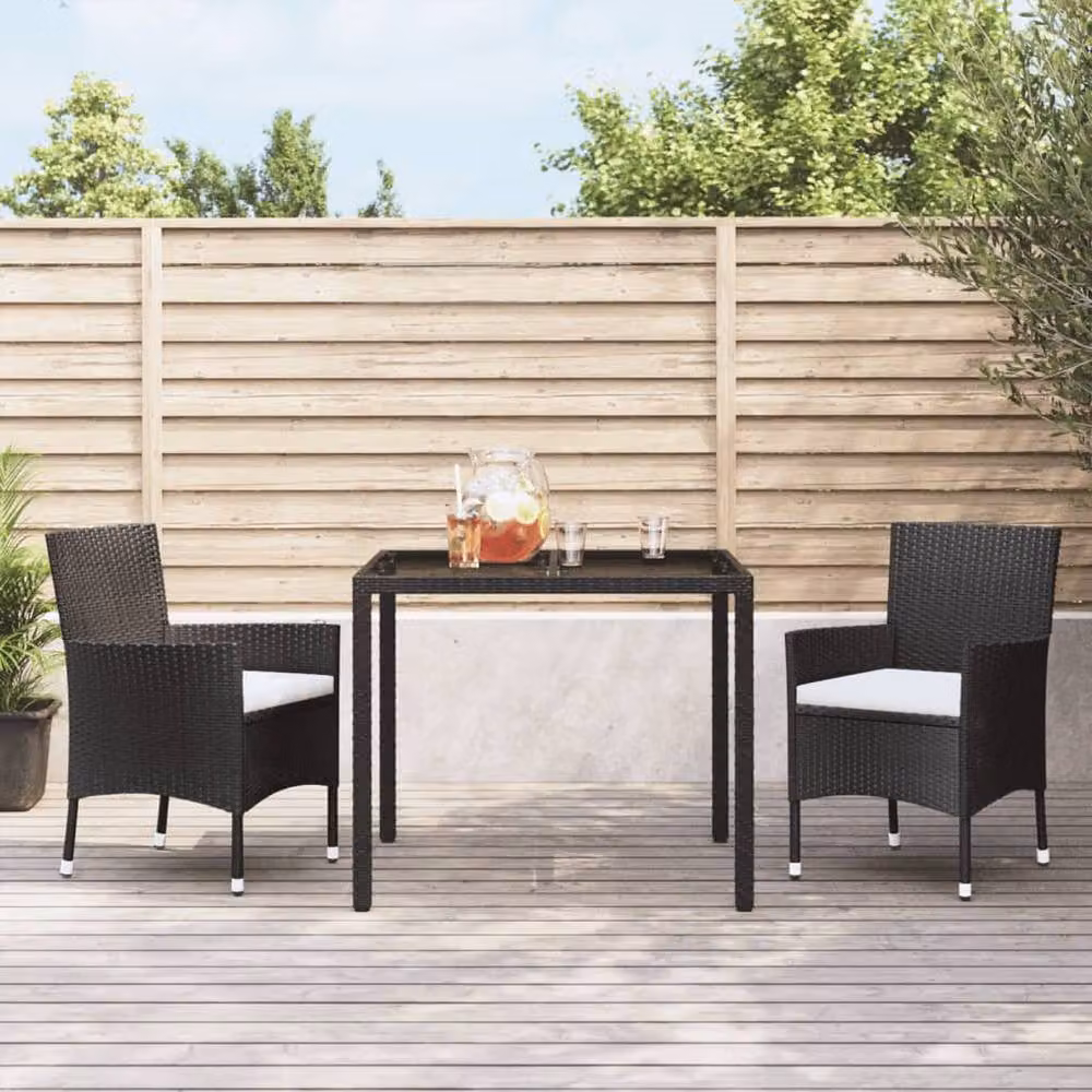 Berkfield Home Modern Black Poly Rattan Garden Chairs with Cushions, Set of 2 – 2