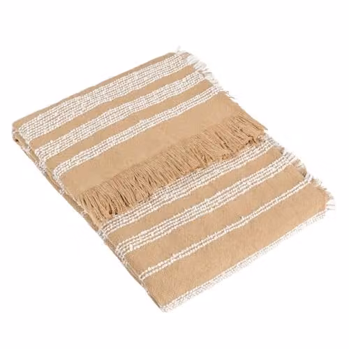 HOEM Jour Beige Woven Fringed Bouclé Yarn Throw, W: 130 cm, D: 180 cm