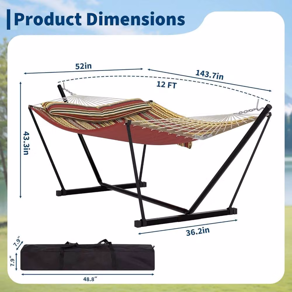 London Boutique Double Hammock with Stand and Multicolour Striped Cushions – 2