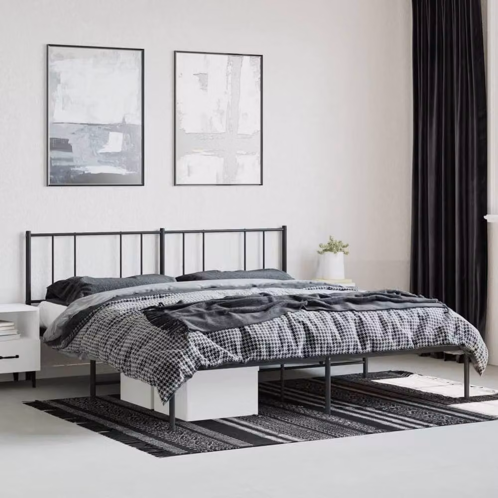 Berkfield Home Metal Bed Frame with Headboard in Black, W/D/H: 180 x 200 cm – 2