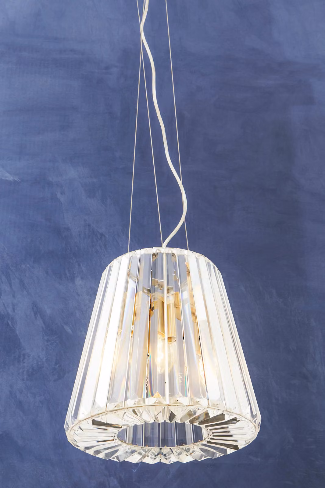 Orsina 3 Bulb Bronze Pendant Light with Transparent Crystal-Textured Glass Cone Shade in Gold/Brass – 2