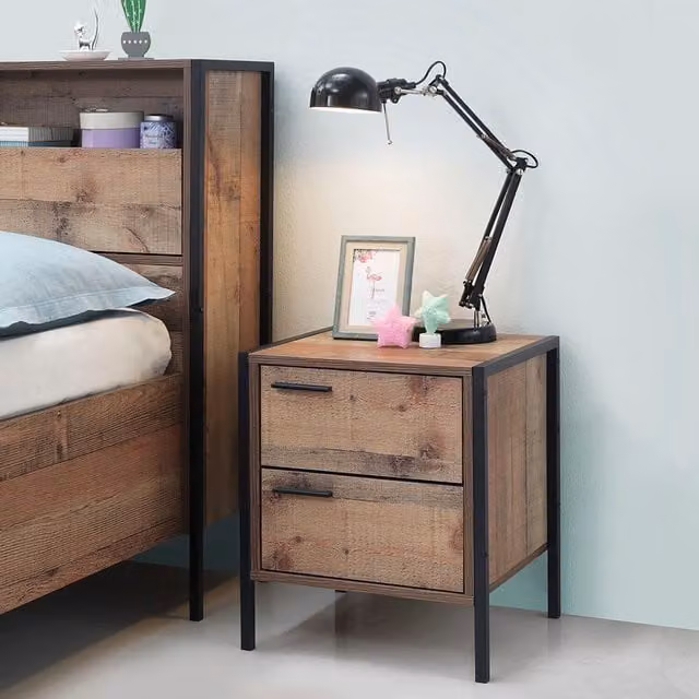 Timber Art Design UK Stretton Two Drawer Bedside Table in Brown