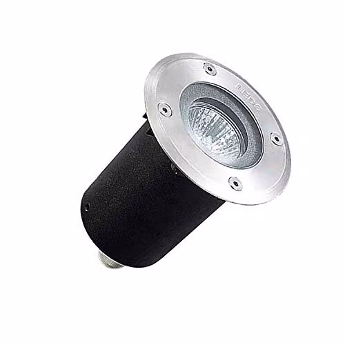LEDS C4 GEA Round Recessed Floor Light in Silver Stainless Steel with Transparent Glass and GU10 Socket, IP67 Rated