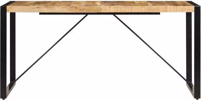 Berkfield Home Dense Rectangular Dining Table in Brown Mango Wood and Black Metal, W: 160 cm, D: 80 cm, H: 75 cm