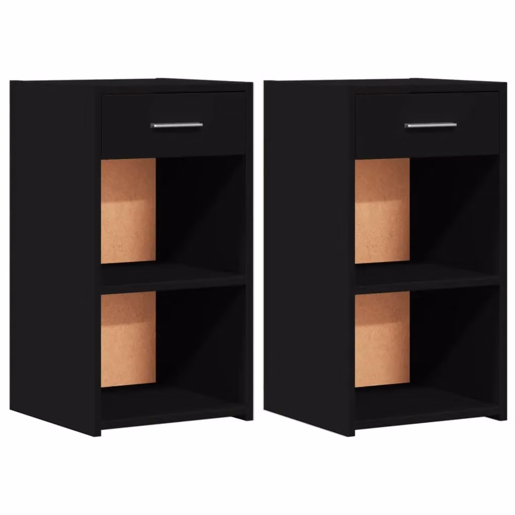 Berkfield Home Set of 2 Black Bedside Cabinets in Engineered Wood, W/D/H: 35 x 34 x 65 cm – 2
