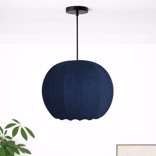 CGC Lighting Round Ribbed Stretch Cotton Fabric Lampshade in Blue – 4