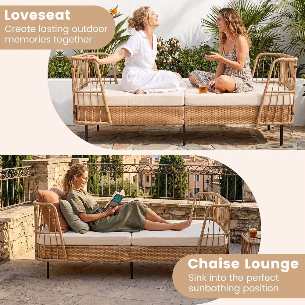 Costway Outdoor PE Wicker Daybed with Soft Padded Sponge and Zippered Cushions in Beige – 7