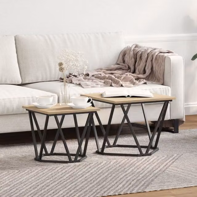 Berkfield Home Modern Rectangular Coffee Table in Brown with Metal X-Frame, W/D/H: 60 x 60 x 40 cm – 1