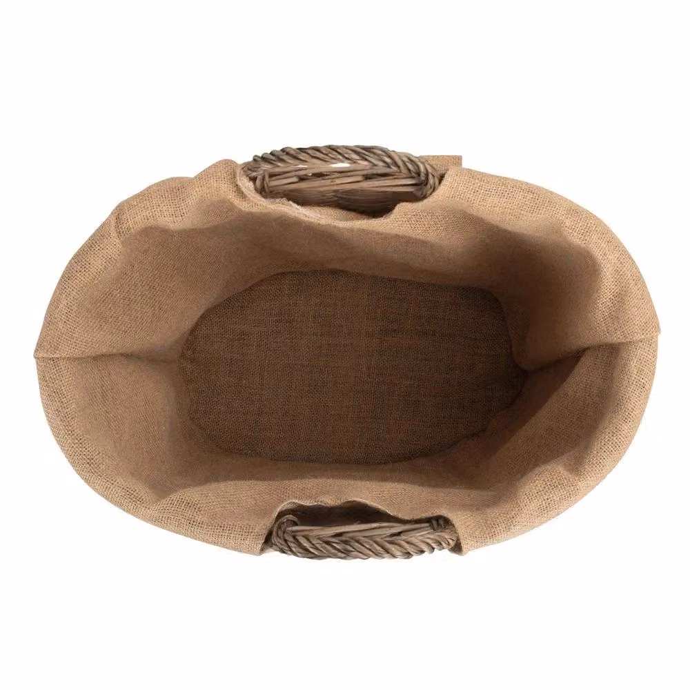 Red Hamper Oval Wicker Log and Storage Basket with Hessian Lining in Brown and Red – 2