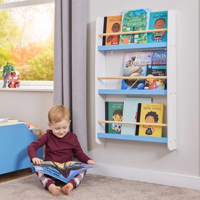 Liberty House Toys Kids Picture Book Wall Bookshelf in White and Blue – 1
