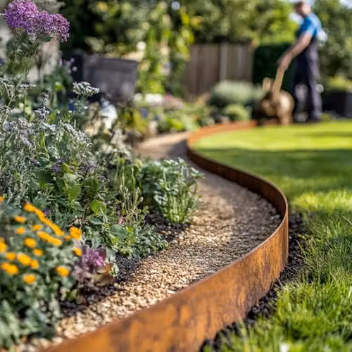 Nicoman Heavy Duty Pre-Rusted Metal Garden Border Edging, Bronze/Brown, 5m Long Roll – 2