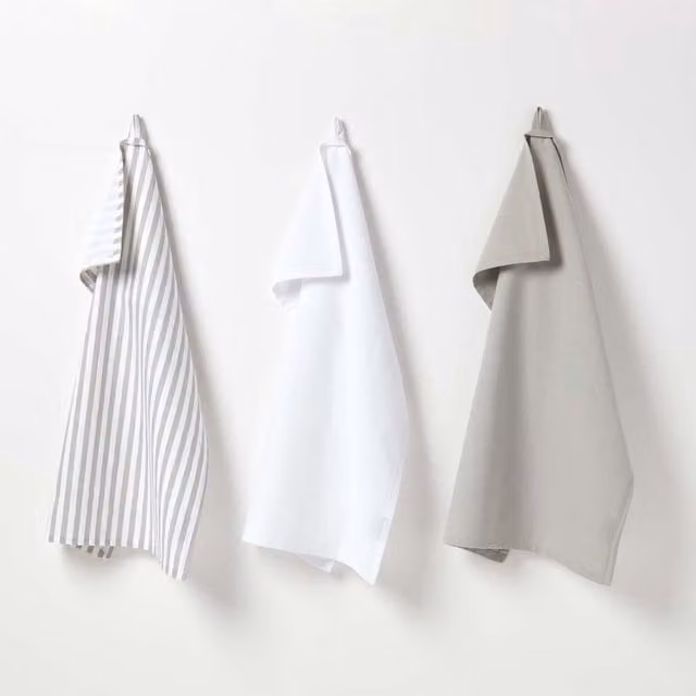 Homescapes Striped Grey Cotton Tea Towel Set of Three