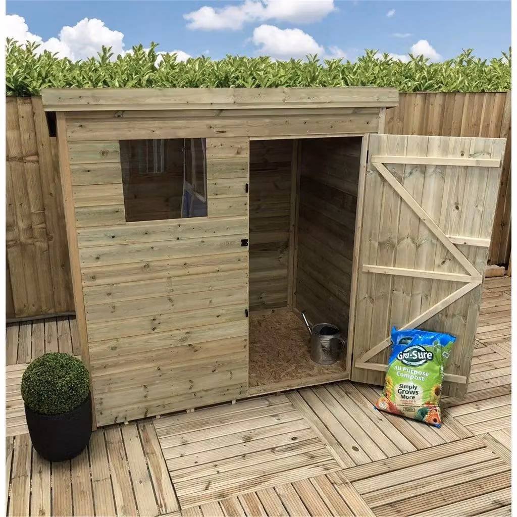 Marlborough Pressure Treated Pent Garden Shed with Single Door in Sand, W/D/H: 152.4 x 152.4 x 120 cm – 3