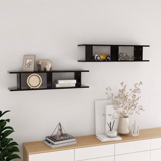 Berkfield Home Wall Mounted Cube Shelves, 2 Pack, Black, W: 90 cm, D: 20 cm, H: 18 cm – 1