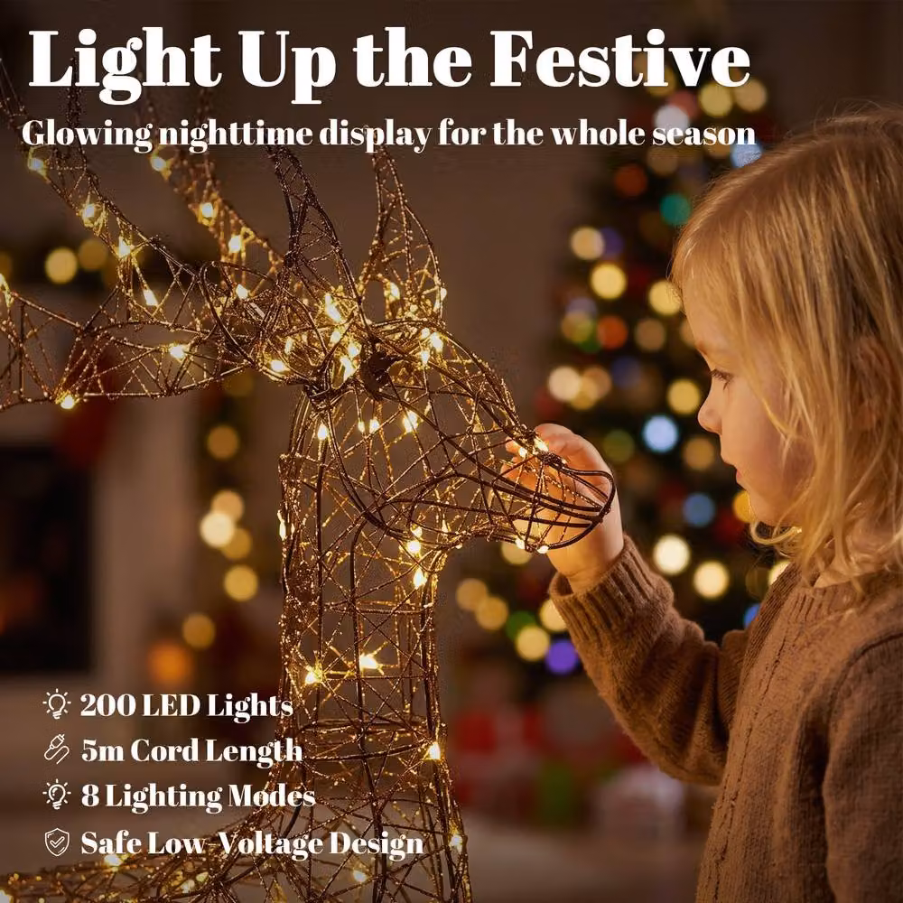 OUTSUNNY 3-Piece Light Up Deer Family Set with 200 Warm White LED Lights, Brown – 4
