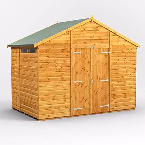 Powersheds Premium Apex Wooden Security Shed in Brown with Double Doors and Toughened Glass Windows, W: 251 cm, D: 195 cm, H: 316.99 cm – 1