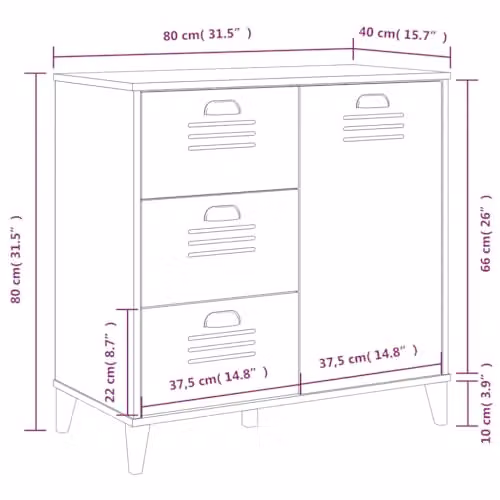 vidaXL VIKEN Sideboard in Black Engineered Wood W/D/H: 80 x 40 x 80 cm – 2