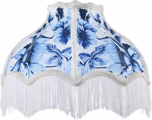 Happy Homewares Blue and White Floral Victorian Fabric Dome Lamp Shade – 1