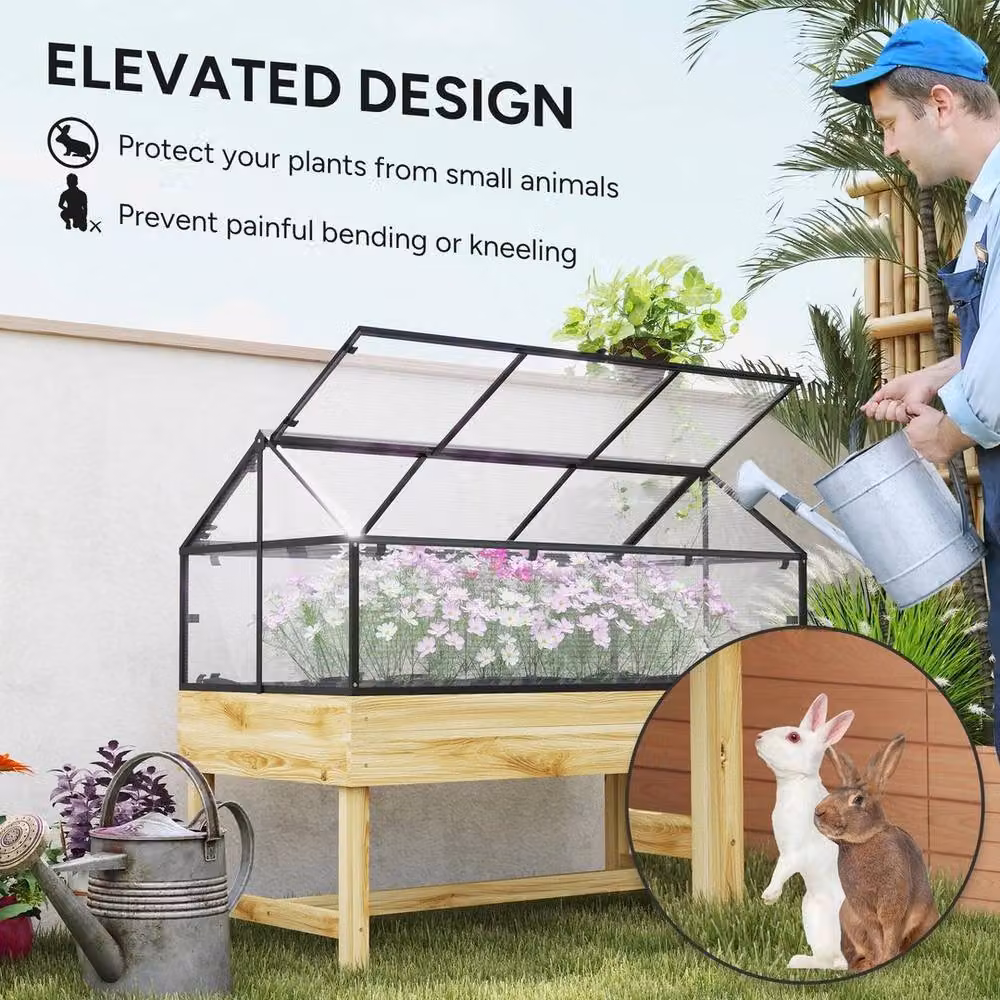 NESTLUNE Raised Garden Bed with Polycarbonate Panel in Sand, W/D/H: 103 x 60 x 60 cm – 3
