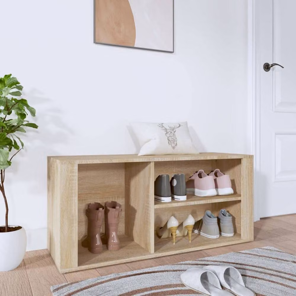 Berkfield Home Sonoma Oak Shoe Cabinet in Beige, W/D/H: 100 x 35 x 45 cm – 2