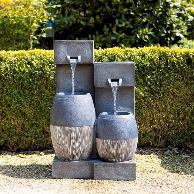Primrose Covo Twin Pouring Two-Tone Grey Polyresin Cascade Water Feature with Lights