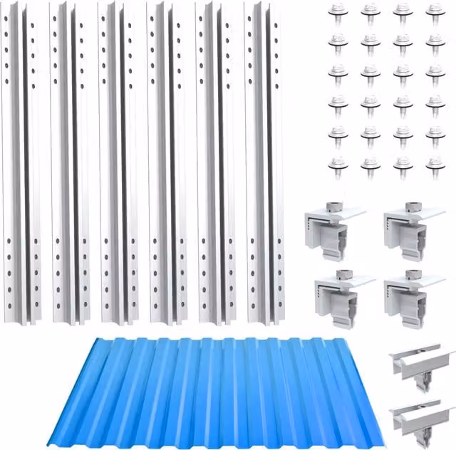 NuaSol Trapezoidal Sheet Metal Roof Mounting Set for 2 Solar Modules, Silver