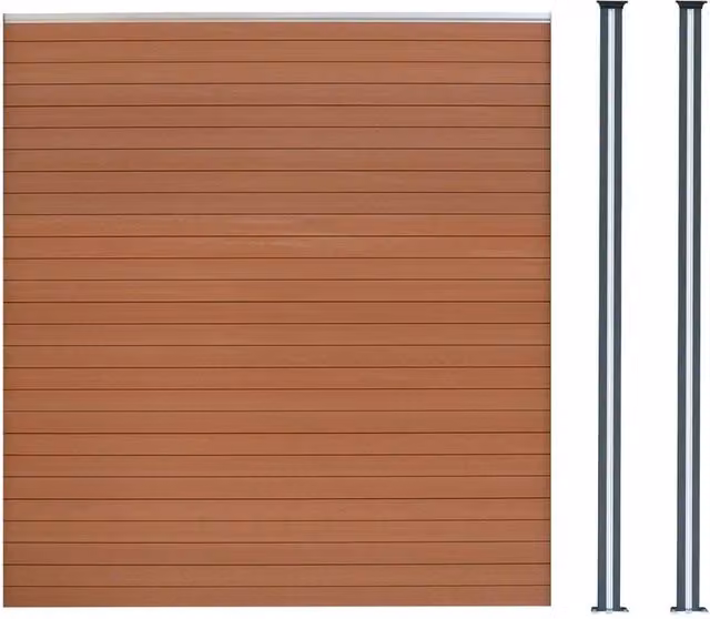 Monstershop Composite Fence Panel and LED Posts in Brown Terracotta, W/H: 180 x 185 cm – 1