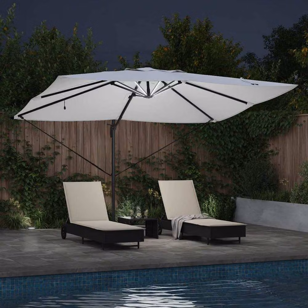 Berkfield Home Roma Cantilever Parasol with LEDs in Beige, W/D/H: 352 x 251 x 265 cm – 3
